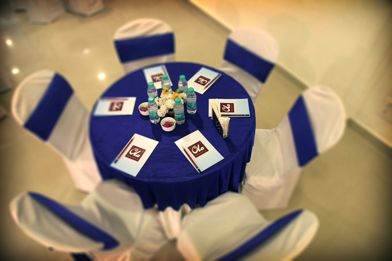 Table and chair setup for corporate party